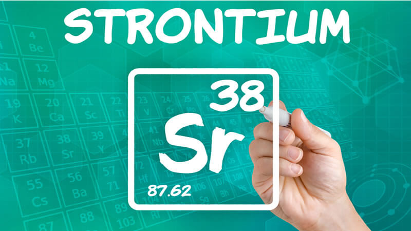 Strontium as Trace Mineral with hand drawing chemical symbol and atomic number on a colorful background.