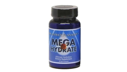 Bottle of MegaHydrate, an ultimate hydration dietary supplement for better health.