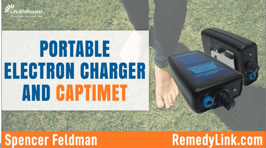 Podcast 455: Captimet and Electron Charger displayed next to a person standing on grass.