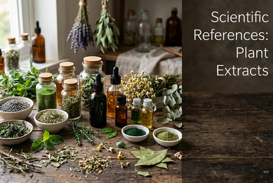 Scientific References for Plant Extracts displayed with various plant extracts and oils.
