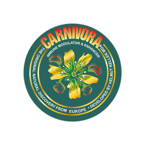 Carnivora logo featuring a Venus Flytrap illustration emphasizing Advanced Immune Support and natural enhancement.