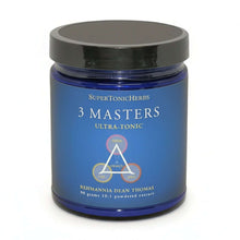 Jing Qi Shen Herbal Supplement by SuperTonicHerbs in a blue jar featuring '3 Masters' label.