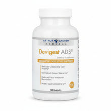 Supplement bottle labeled 'Devigest ADS' by Arthur Andrew Medical on a white background