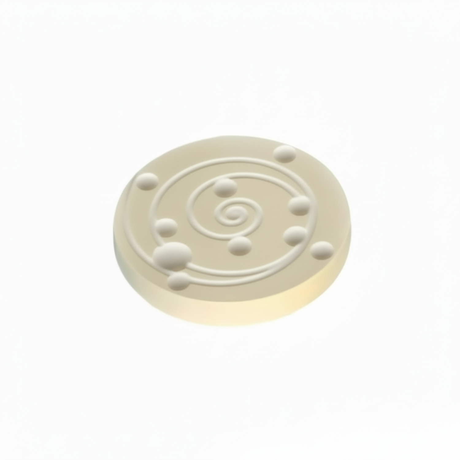 round ceramic ivory colored disk with circular pattern and dots, ADR Systems ADR-3 Geopathic Solutions on white background