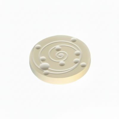 round ceramic ivory colored disk with circular pattern and dots, ADR Systems ADR-3 Geopathic Solutions on white background