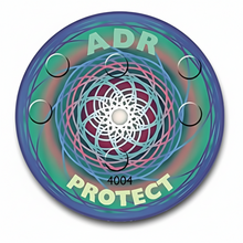 round sticker with colorful curcular design, ADR Systems ADR Protect on white background