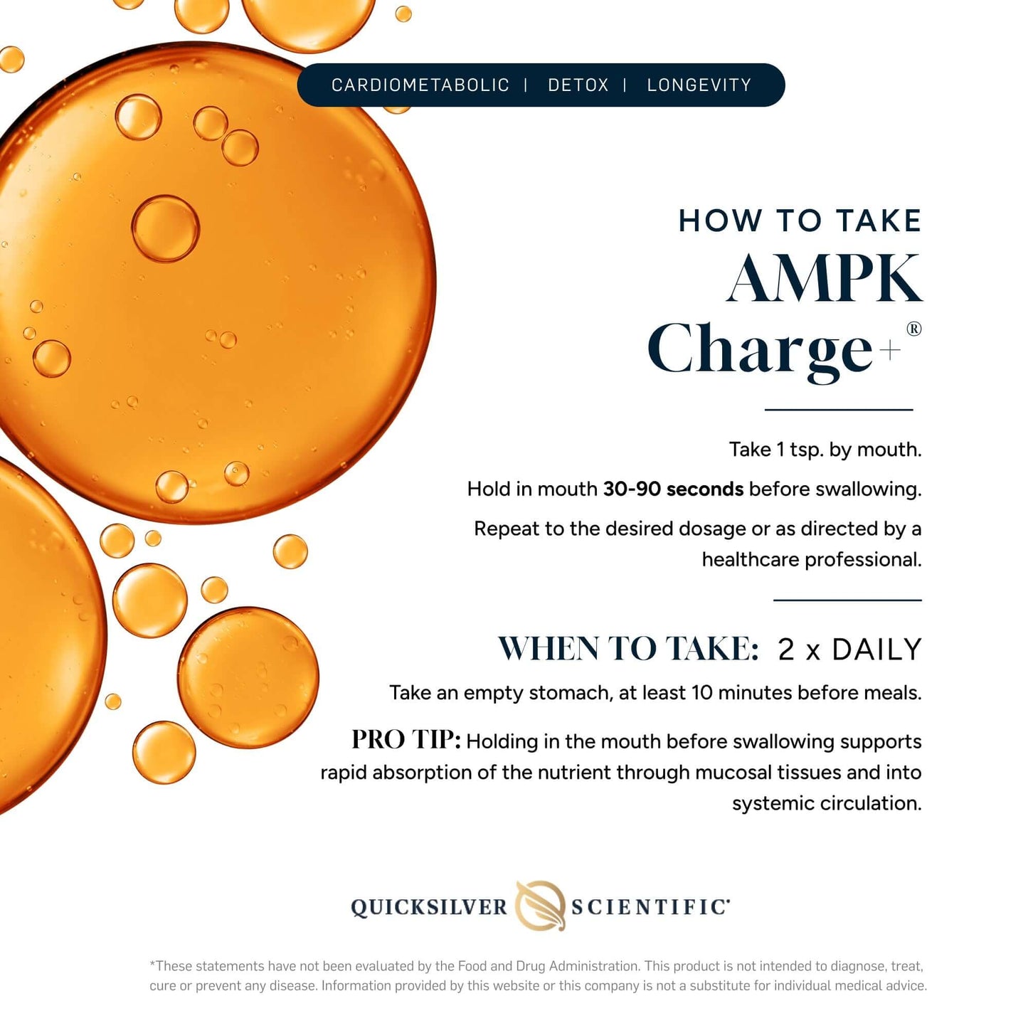 How to take AMPK Charge+ with instructions for optimal dosage and absorption for Ketone Production Support.