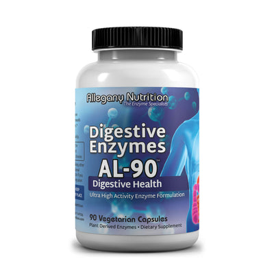 Bottle of Allegany Nutrition Digestive Enzymes AL-90 on a white background