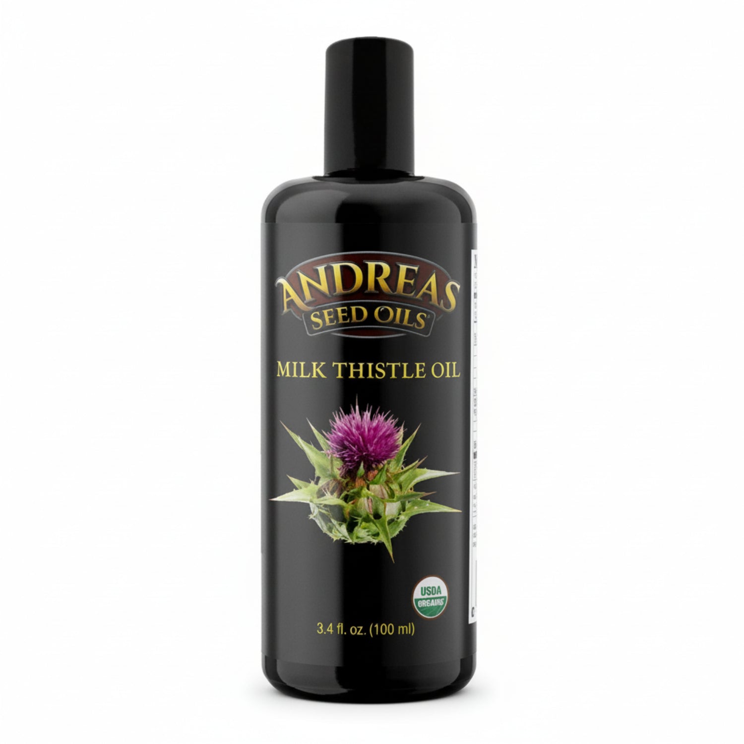 Andreas Seed Oils Milk Thistle Oil bottle on a white background