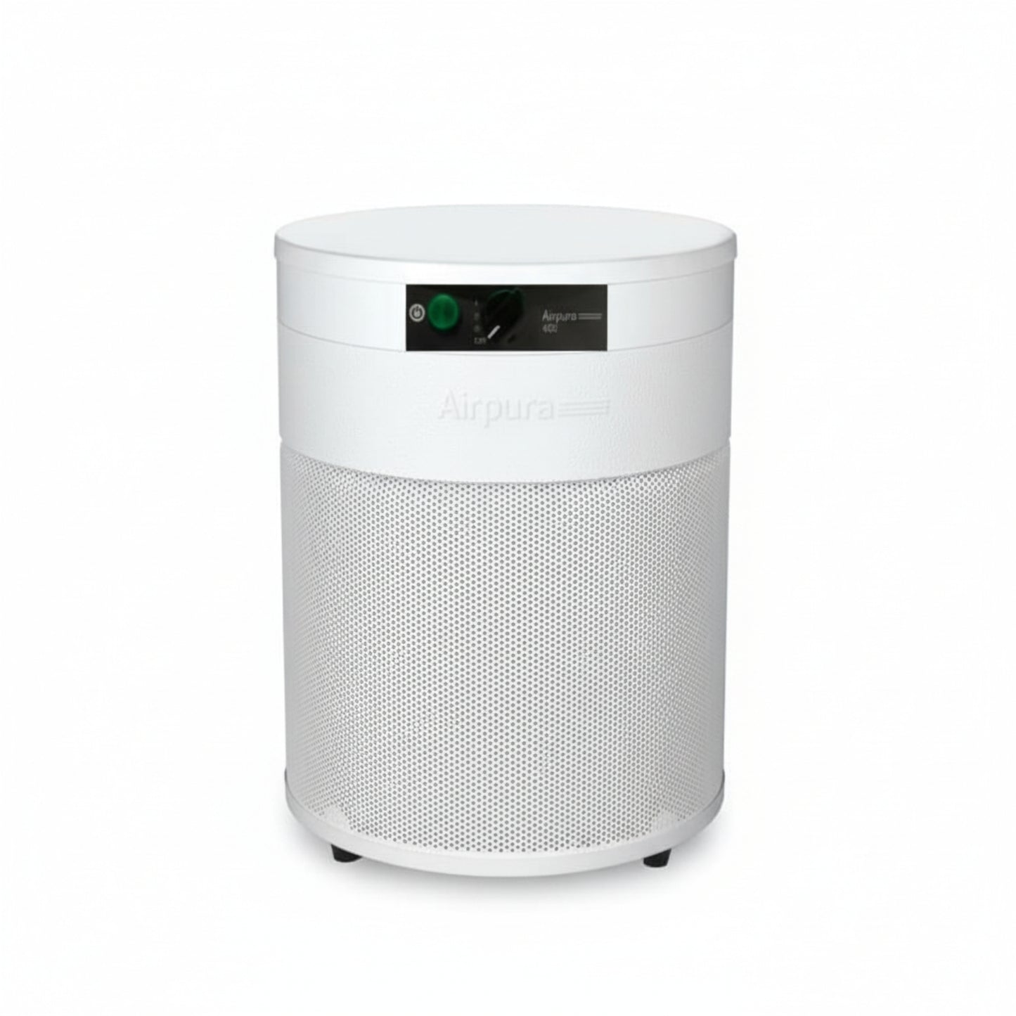 white air purifier shaped like a cylinder with black wheels, Airpura R400 Air Purifier on white background