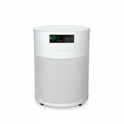 white air purifier shaped like a cylinder with black wheels, Airpura R400 Air Purifier on white background