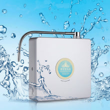 Avesa Water System with round logo and water splashing up on light blue background