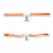 Two copper water bottles with 'alive water' branding on a white background