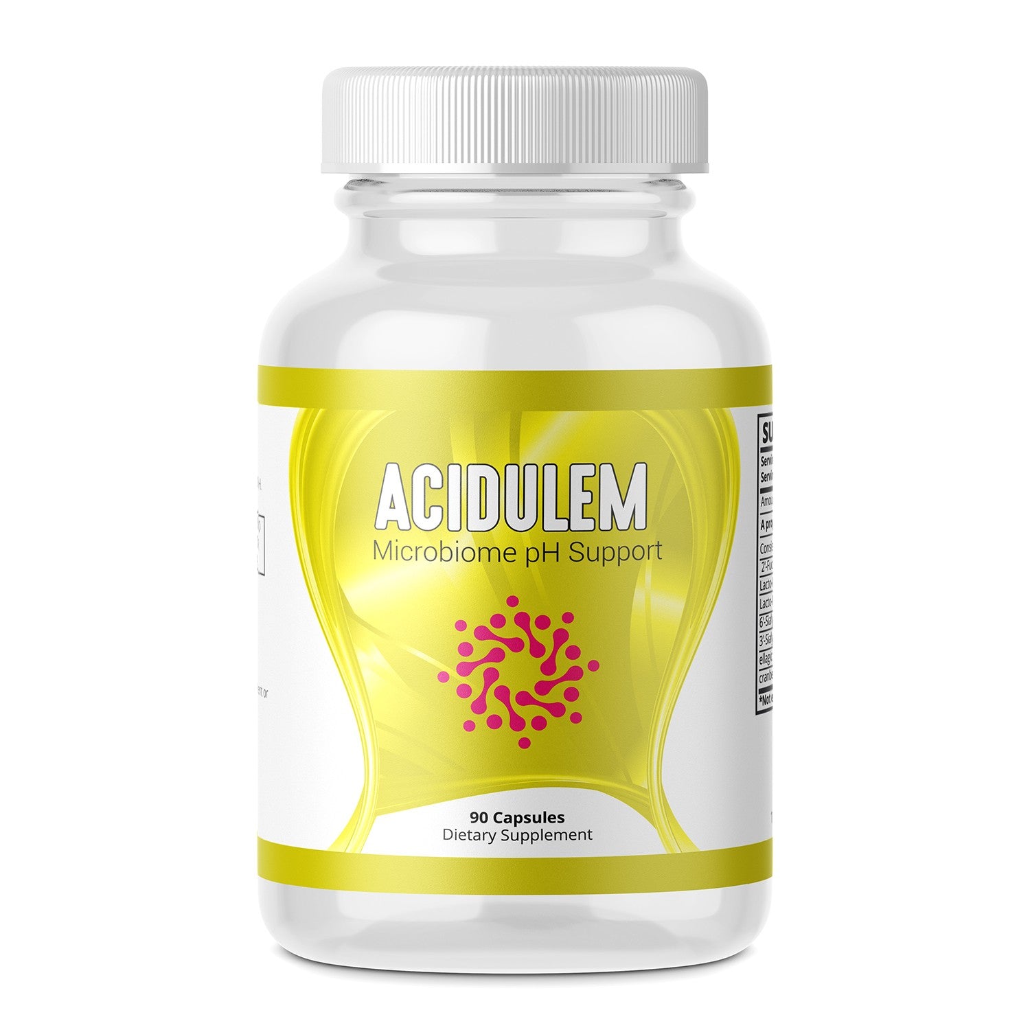 Supplement bottle labeled 'Acidulem 90 caps' on a white background