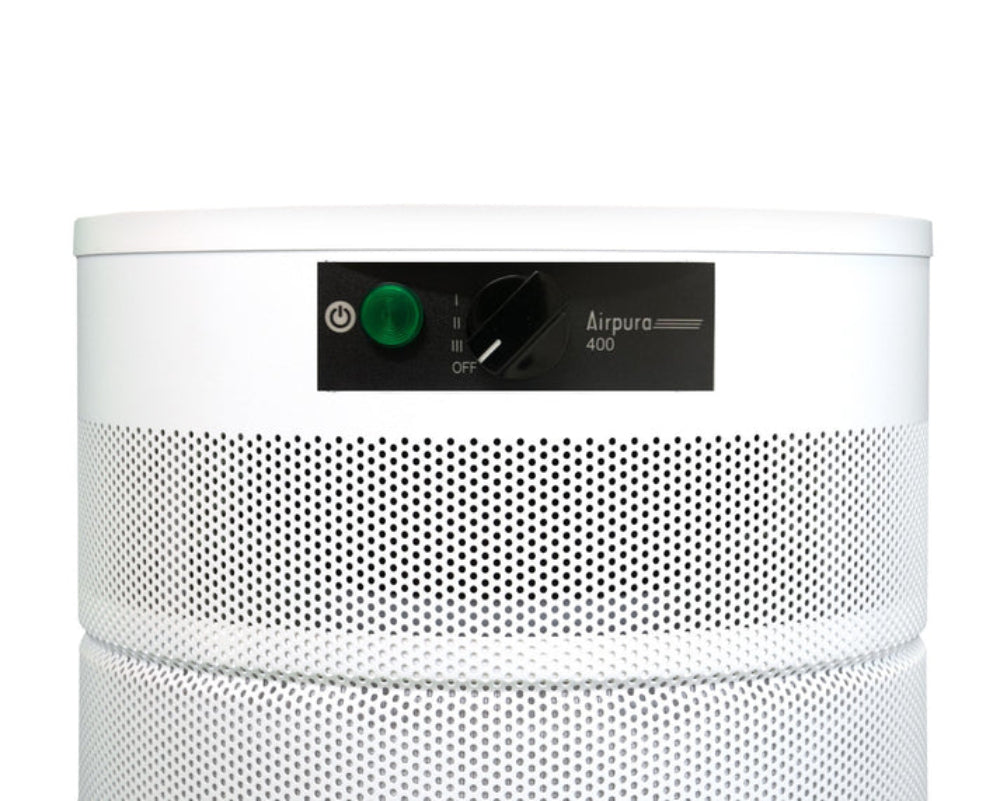 White air purifier with control panel on a white background