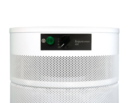 White air purifier with control panel on a white background