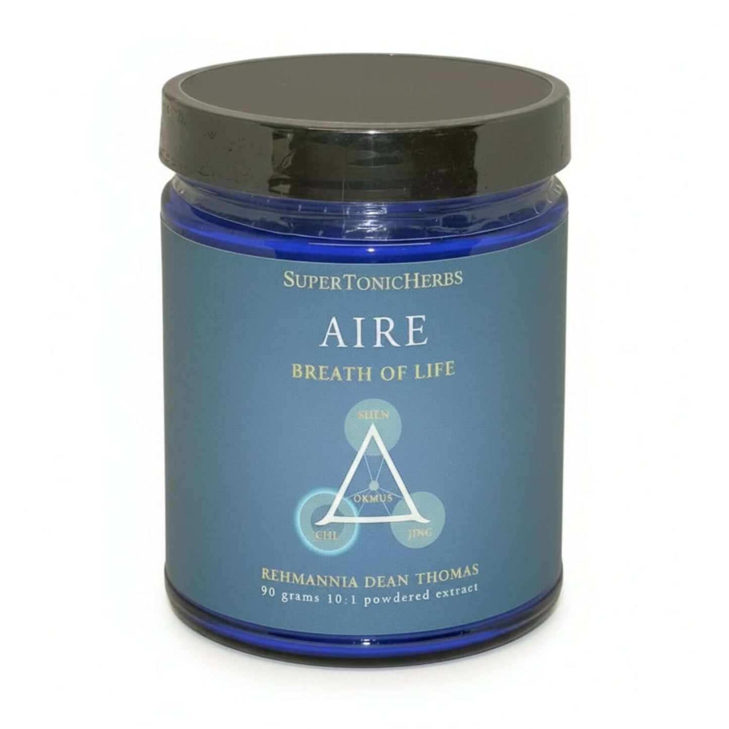 SuperTonicHerbs Aire container promoting Support for Healthy Lung and Respiratory Function with herbal blend.