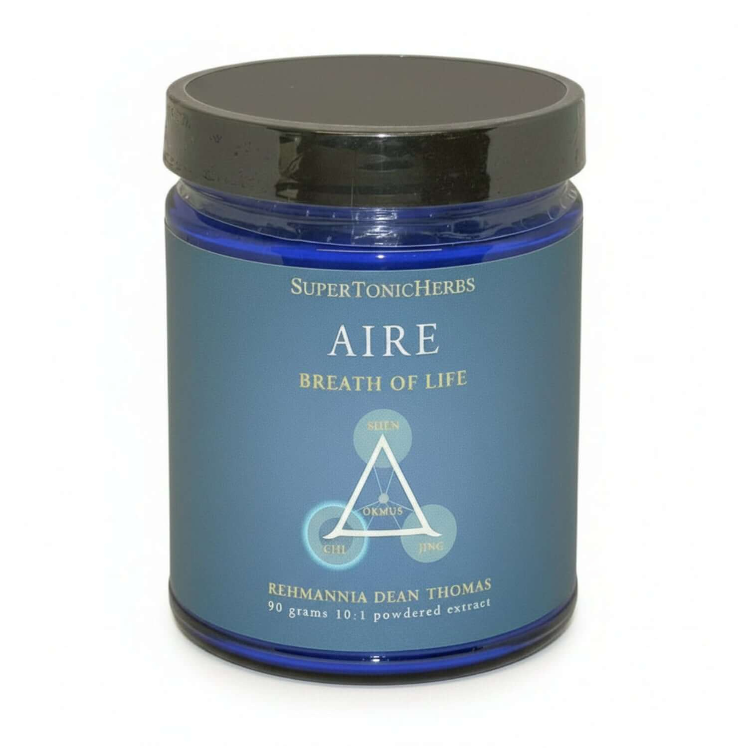 SuperTonicHerbs Aire container promoting Support for Healthy Lung and Respiratory Function with herbal blend.