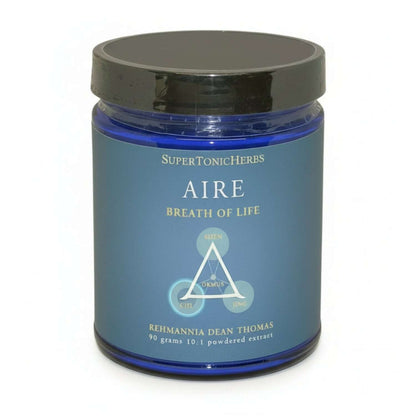 SuperTonicHerbs Aire container promoting Support for Healthy Lung and Respiratory Function with herbal blend.