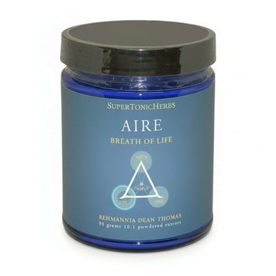 SuperTonicHerbs Aire container promoting Support for Healthy Lung and Respiratory Function with herbal blend.