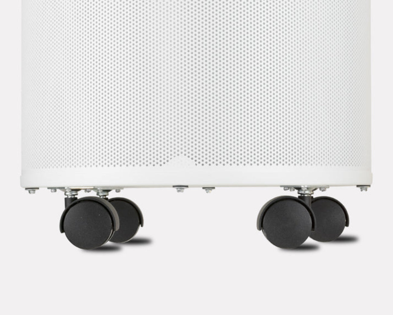 White textured box with black wheels on a white background