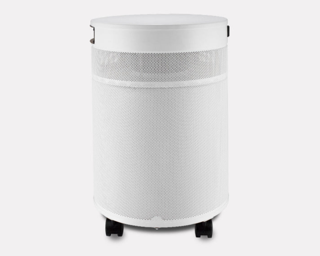 White cylindrical air purifier on a white background