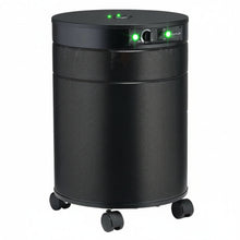black air purifier shaped like a cylinder with black wheels, Airpura G600DLX - Odor-Free Carbon for the Chemically Sensitive (MCS)- Plus Air Purifier on white background