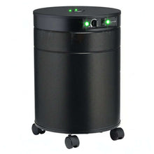 black air purifier shaped like a cylinder with black wheels, Airpura G600DLX - Odor-Free Carbon for the Chemically Sensitive (MCS)- Plus Air Purifier on white background