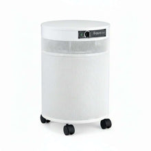 white air purifier shaped like a cylinder with black wheels, Airpura G600 - Odor-Free Carbon for Chemically Sensitive (MCS) Air Purifier on white background