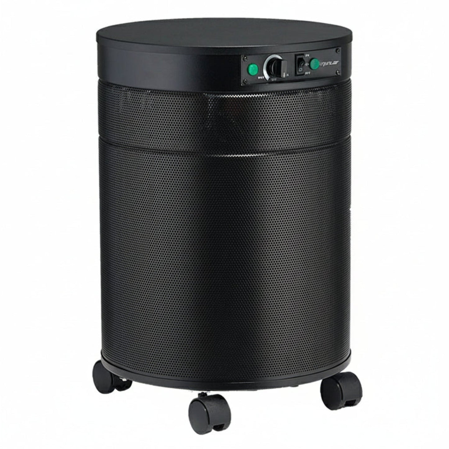 black air purifier shaped like a cylinder with black wheels, Airpura I600 - HEPA Air Purifier on white background