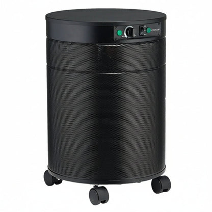 black air purifier shaped like a cylinder with black wheels, Airpura I600 - HEPA Air Purifier on white background