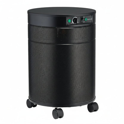 black air purifier shaped like a cylinder with black wheels, Airpura I600 - HEPA Air Purifier on white background