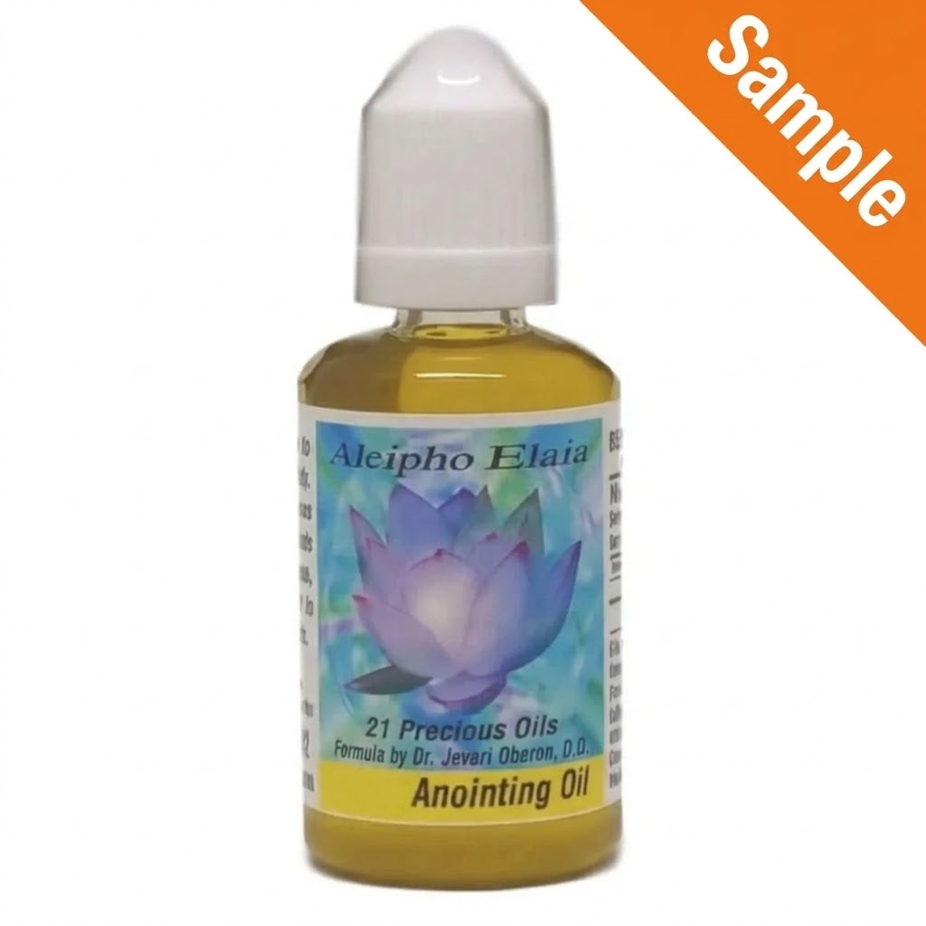 Aleipho Elaia Oil - Sacred Anointing Oil in a bottle with floral design.