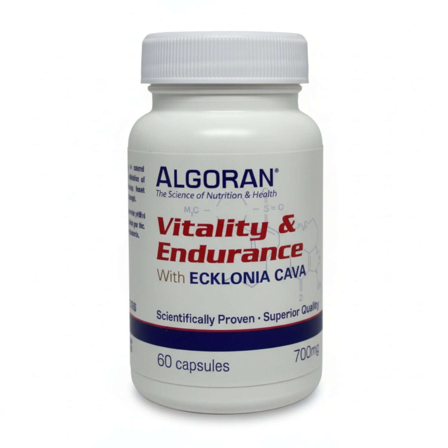 Algoran Vitality and Endurance bottle with 60 capsules, a natural athletic performance booster.
