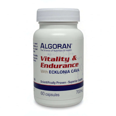 Algoran Vitality and Endurance bottle with 60 capsules, a natural athletic performance booster.