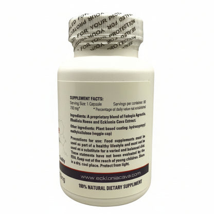 Algoran Vitality and Endurance natural athletic performance booster supplement bottle with ingredients and nutrition facts.