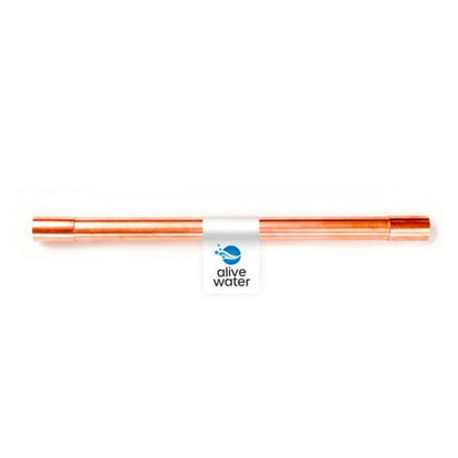 Copper water pipe with 'alive water' logo on a white background