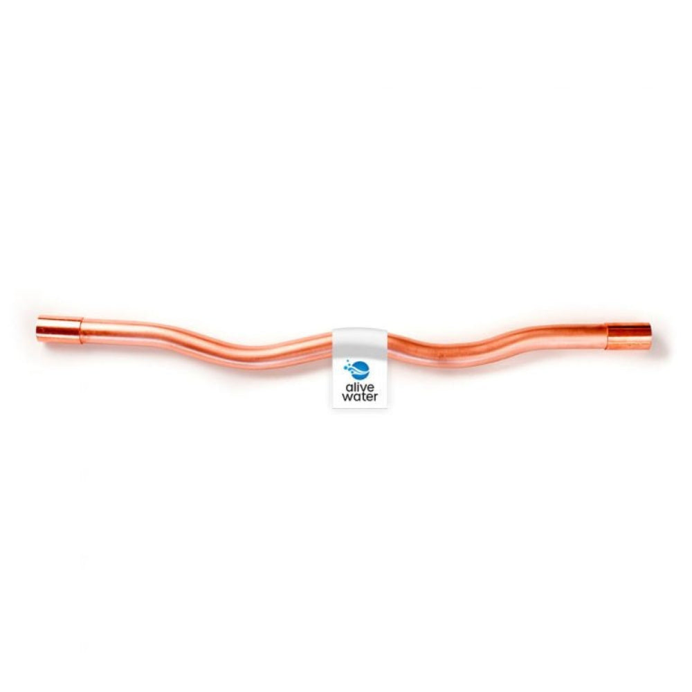 Copper water pipe with Alive Water logo on a white background