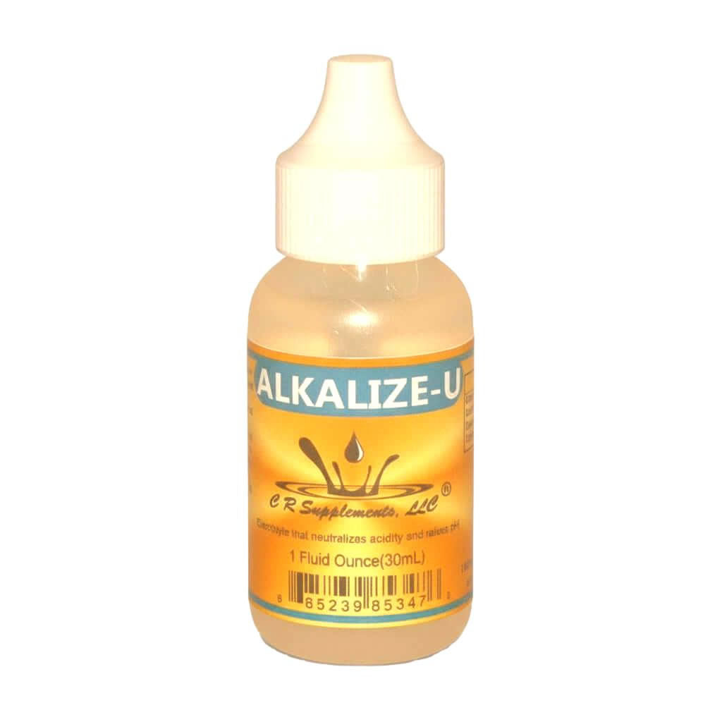 Alkalize-U liquid mineral concentrate bottle for healthy pH balance and hydration, 1 fluid ounce.
