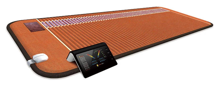 An electric heated mat with a digital control tablet, shown on a solid white background.