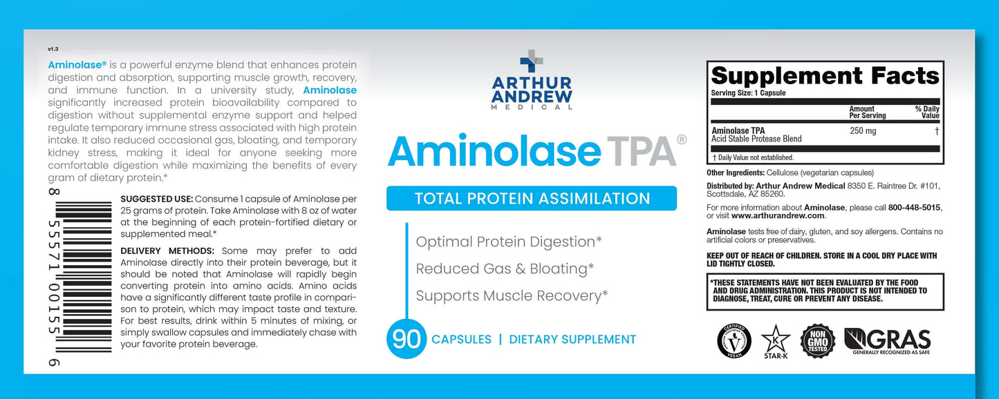 Acid Stable Proteolytic Enzyme Supplement Aminolase label