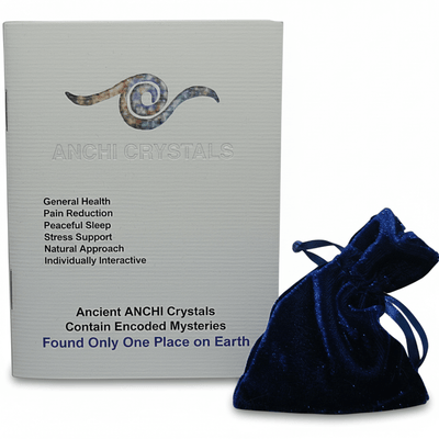 ANCHI Crystals box and pouch for Natural Energetic Rejuvenation, promoting general health and stress support.