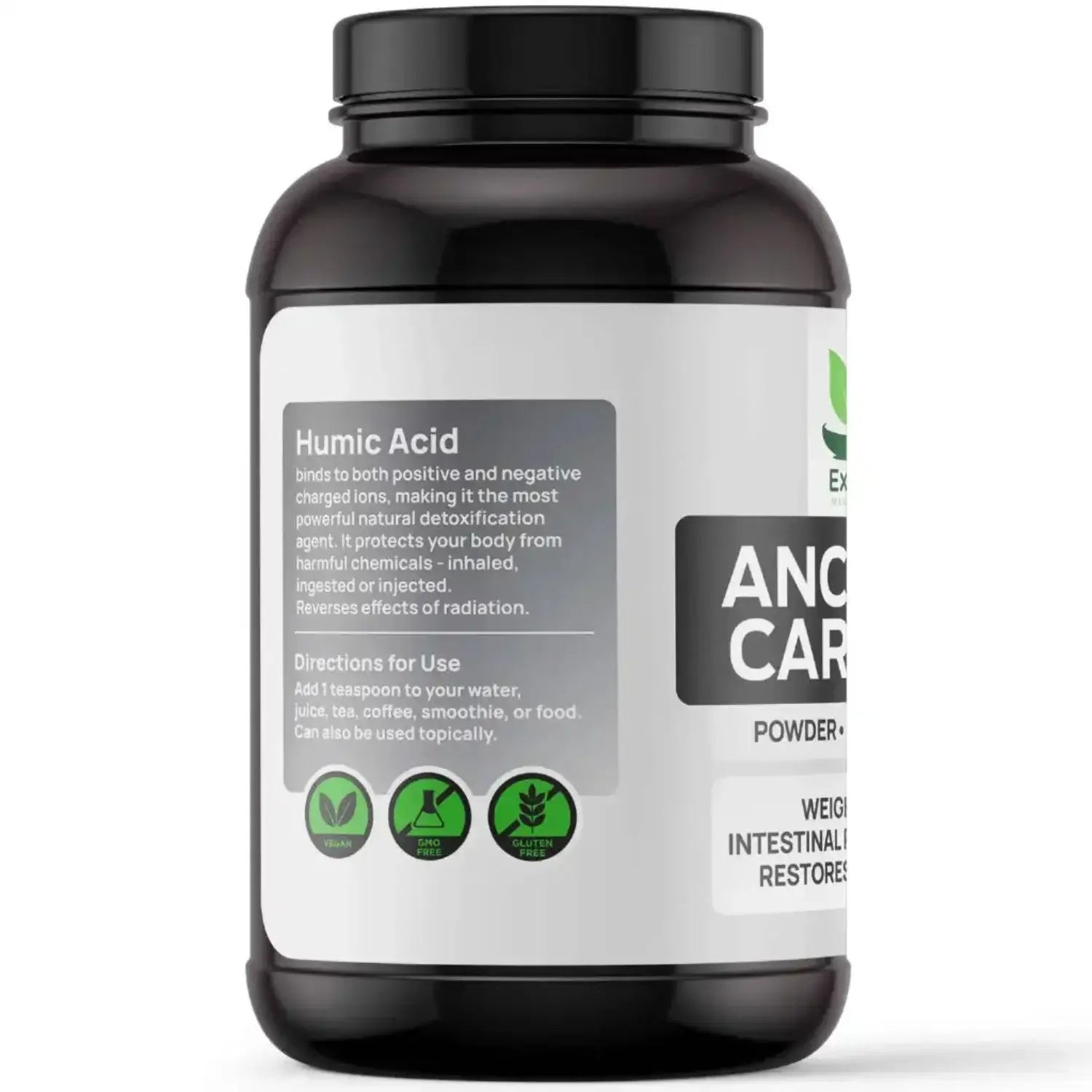 Exsula Superfoods Ancient Carbon Humic Acid Mineral Complex for detoxification and nutrition.