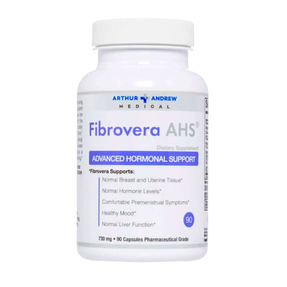 Fibrovera AHS dietary supplement bottle for natural hormone balance for women.