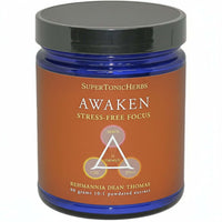 Awaken - TCM Herbs for Brain Health in a blue jar for stress-free focus.