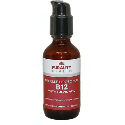 Liposomal Methylcobalamin B12 by Purality Health, vegan-friendly supplement for energy and focus, 2 fl oz bottle.