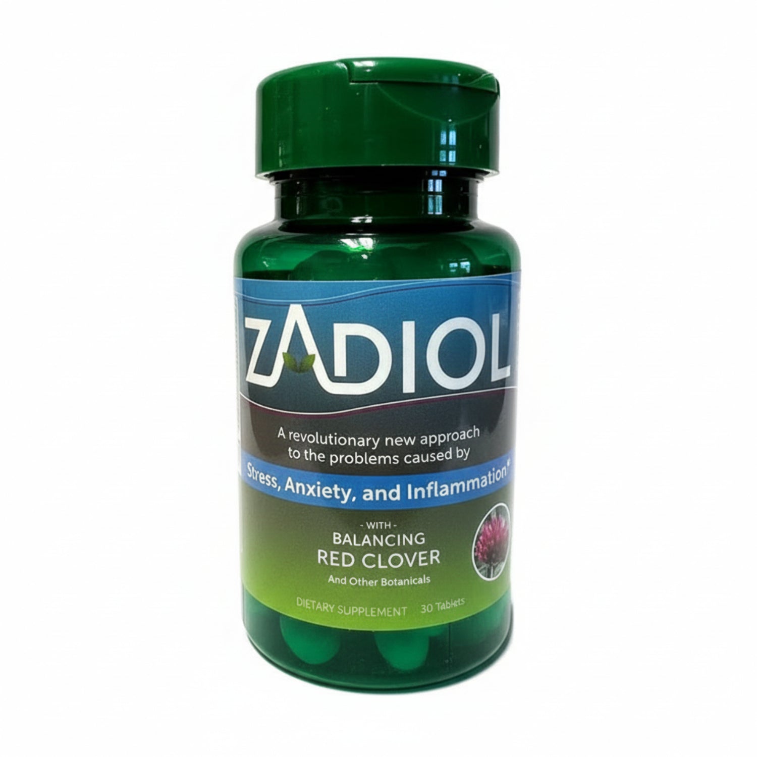 Supplement bottle labeled 'Zadiol' on a white background