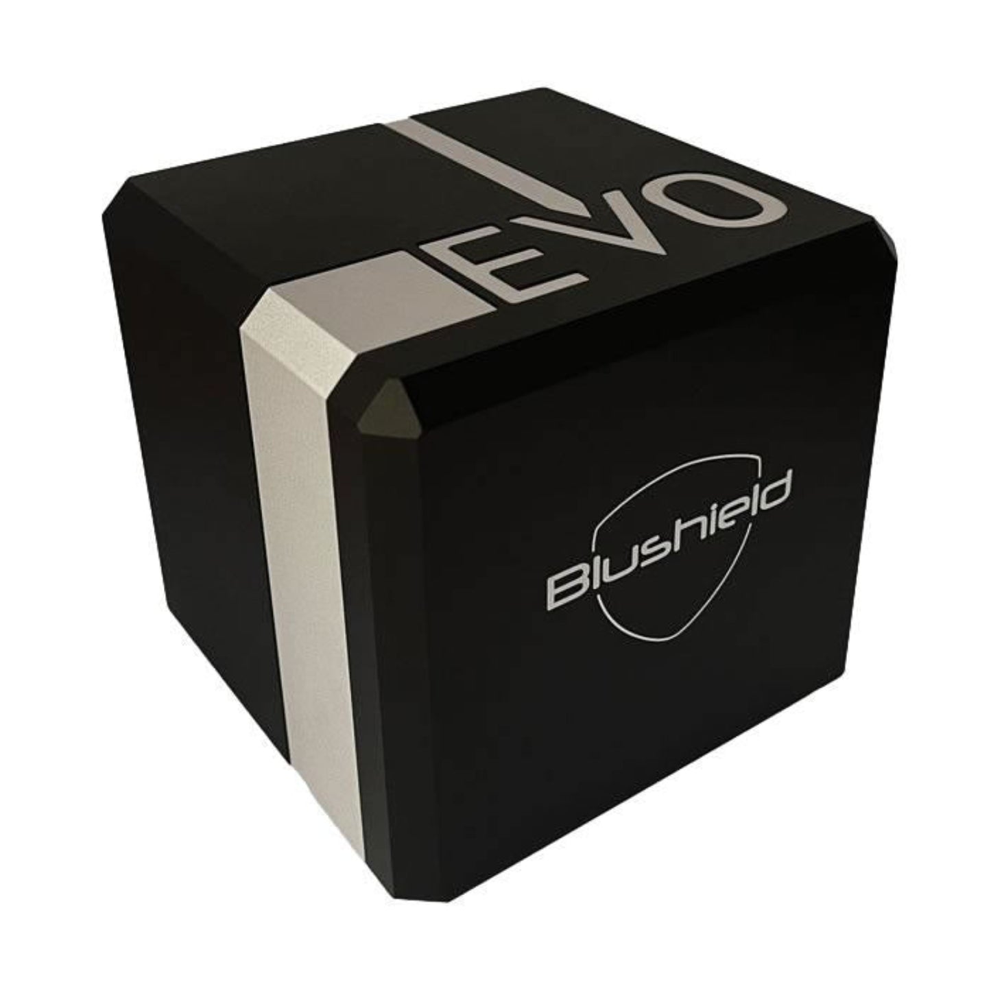 Black box with 'Blushield' and 'EVO' branding on a white background