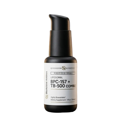 BPC-157 + TB-500 Combo bottle for systemic tissue regeneration drops, highly bioavailable dietary supplement.