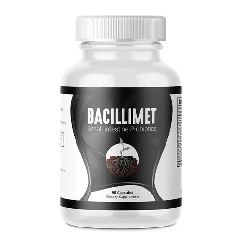 Bacillimet - Soil Based Organism Spore Probiotic supplement in a bottle with 90 capsules for gut health support.